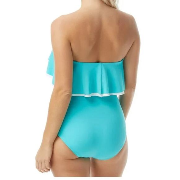 Contours by Coco Reef Womens Ruffle Strapless One Piece Swimsuit Blue 10 34C NWT - Picture 3 of 3